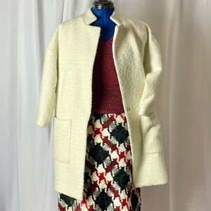 Cream 3/4 Sleeve Women's Coat